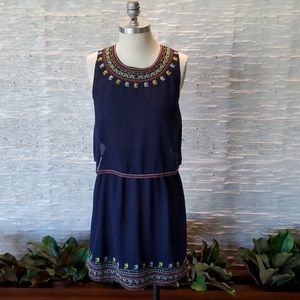 Lucky Brand Blue Embroidered Mini Dress, Size XS